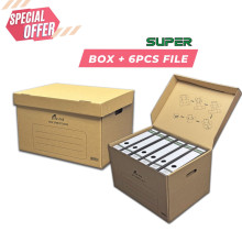 Document Storage Box + 6pcs SUPER 8991 (3") Hard Cover Arch File